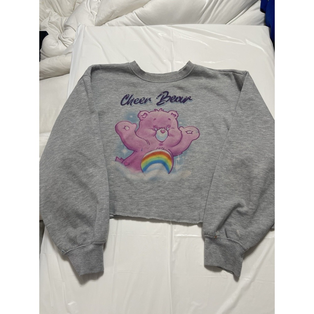 Mad Engine Care Bears Cheer Bear Airbrush Look Cropped Boxy Women's Sweatshirt L
